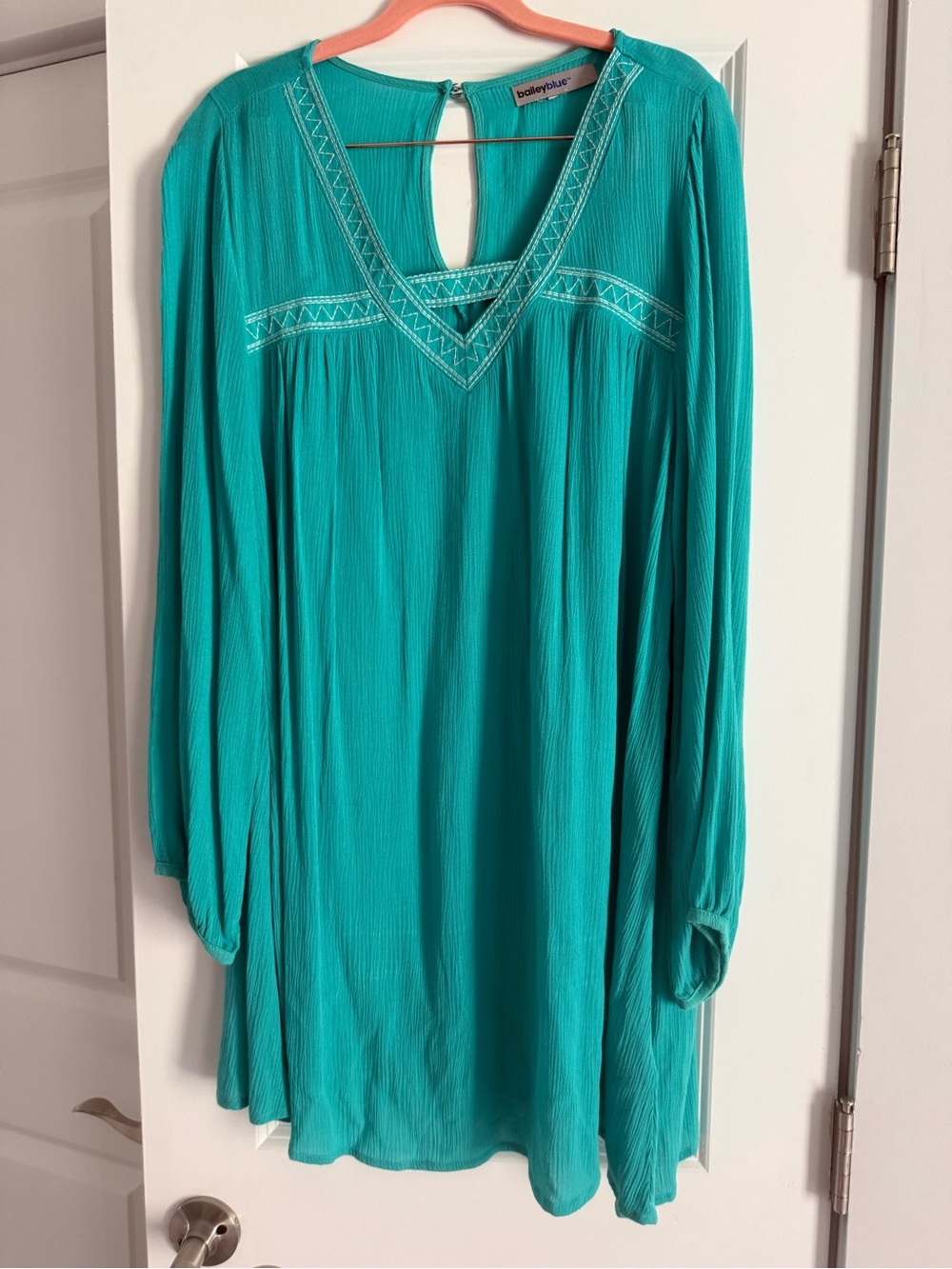 Bailey 44 Teal Embroidered V-Neck Tunic Dress